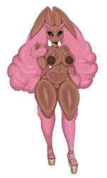 anthro breasts_together clothing ears_down female female/female fluffy_ears footwear generation_4_pokemon hi_res high_heels lagomorph leporid lips long_ears lopunny mammal nintendo nude pivoted_ears pokemon pokemon_(species) rabbit shiny_pokemon shoes simple_background solo stglace22 thick_lips thick_thighs white_background