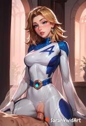 1boy 1girls ai_generated blonde_hair blue_eyes blush blushed bodysuit cowgirl cowgirl_position fantastic_four female female female_focus invisible_woman invisible_woman_(marvel_rivals) large_penis long_penis marvel marvel_comics marvel_rivals medium_breasts penis riding riding_penis ripped_clothing rolling_eyes sarahvividart seductive sex shiny_skin short_hair sue_storm superheroine thin_waist tight_clothes tight_clothing tight_outfit vaginal_penetration vaginal_penetration vaginal_sex wide_hips