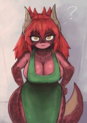 1girls 2025 2d 2d_(artwork) ? anthro big_breasts breasts eyelashes female female_only frostwallart gecko gecko_(zentreya) horns long_hair red_body red_hair red_scales reptile scalie solo solo_female vshojo