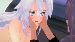 2girls1boy anal cha_cha_(vtuber) fox_ears fox_girl giddora indie_virtual_youtuber koikatsu latina looping_animation purple_hair riding smugalana tagme video virtual_youtuber white_hair