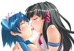 2k-tan blush breasts female glasses huge_breasts kissing multiple_girls os-tan saliva saliva_trail tongue xp-tan yuri