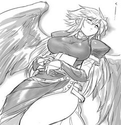 1girls breasts breath_of_fire breath_of_fire_ii clothing cute dr.p dress female glasses hips large_breasts legs lowres monochrome nina_(breath_of_fire_ii) p&p side_slit solo thighs wide_hips wings