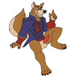 1boy 2014 anthro bottomless canine claws clothing disney don_karnage erection fur furry furry_only looking_at_viewer male male_only mammal paws penis solo talespin testicles toe_claws white_background wolf