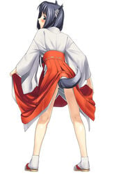 breasts dog_ear dog_tail fomalhaut hakama japanese_clothes miko new_year skirt skirt_lift tail tanaka_shoutarou