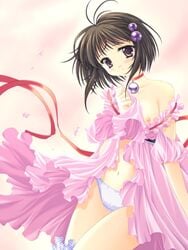 1girls acid_head breasts choker dress dress_lift female nipple_slip nipples panties reala_(tales_of) short_hair solo strap_slip tales_of_(series) tales_of_destiny_2 underwear white_panties