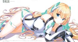 angela_balzac bare_shoulders blonde_hair bodysuit boots breasts clothing expelled_from_paradise female gloves headgear highleg large_breasts leotard long_hair low_twintails nitroplus saitom tied_hair twintails very_long_hair