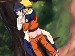 against_tree ass blonde_hair blue_hair blush breast_grab breasts clenched_teeth feet female forest headband highres human hyuuga_hinata hyuuga_hinata(genin) jacket legs looking_away maku_(l-u) male naruto naruto_(classic) ninja pants_down pussy sandals sex short_hair standing standing_sex straight sweat thighs tiptoes toes trees unseen_male_face uzumaki_naruto vaginal_penetration white_eyes young