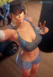 1girls abs bandages big_ass big_breasts clothes female_only hd looking_at_viewer mercenary_(character) muscular_female rule_63 scout_(team_fortress_2) shorts sports_bra standing sweat team_fortress_2 zeton54