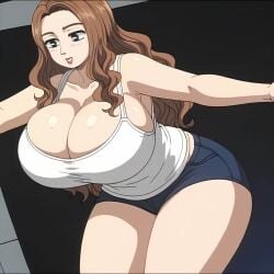 ai_generated cleavage gigantic_breasts initial_d large_thighs massive_breasts sayuki_(initial_d) thick_thighs