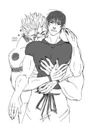 four_arms hugs multiple_arms ryoumen_sukuna_(jujutsu_kaisen) toji_fushiguro