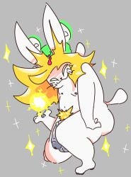 :3 ass balls belly blonde_hair clothing energy_ball genitals green_eyes hair hat headgear headwear humanoid long_ears long_hair male male_only nipples nude penis poundfulpanda pubes smug_face solo sparkles super_saiyan tail tem tem_me_(poundfulpanda) temmie_(undertale) undertale undertale_(series) vein veiny_penis whiskers