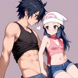 1boy 1boy1girl ai_generated black_hair couple dawn_(pokemon) female petite petite_body petite_female pokemon short_hair small_breasts