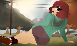 back_view big_ass big_butt freckles kim_pine laying_on_side pantylines red_hair scott_pilgrim short_shorts thighs