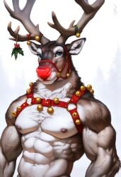 1boy 2024 ai_generated anthro antlers avaru brown_body brown_fur cervine cervine_antlers cervine_humanoid fur humanoid male mammal muscular muscular_male nipples reindeer reindeer_antlers reindeer_humanoid rudolph rudolph_the_red-nosed_reindeer rudolph_the_red_nosed_reindeer solo