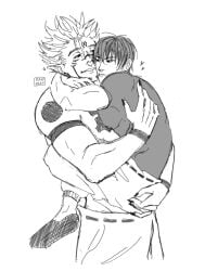 clothed cute gay hugs monster ryoumen_sukuna_(jujutsu_kaisen) tattoos toji_fushiguro two_boys