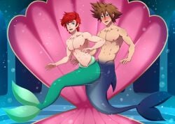 2boys ariel bare_chest bare_chested blush boys brown_hair catnappe143 crossover_pairing crossover_shipping disney disney_princess genderbent grinding grinding_on_tail kingdom_hearts merfolk merman multiple_boys red_hair rule_63 sora sora_(kingdom_hearts) spiky_hair the_little_mermaid the_little_mermaid_(1989_film) twink two_boys yaoi