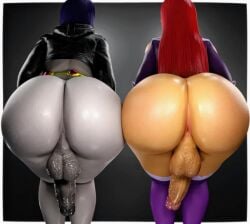 2futas 3d 3d_(artwork) anus ass ass_focus back_view backsack balls ballsack big_ass_(futa) big_butt big_butt_(futa) big_penis cock cock-tail dc dc_comics dickgirl futa_only futanari hoodie partially_clothed partially_clothed_futanari partially_naked partially_naked_futa partially_nude partially_nude_futa penis presenting presenting_anus presenting_ass presenting_hindquarters raven_(dc) showing_anus showing_ass showing_off showing_off_ass starfire stockings zzzxxxccc