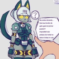 female human junkok_(artist) male robo-fortune robot robot_girl skullgirls spanish_dialogue spanish_text tagme video_games