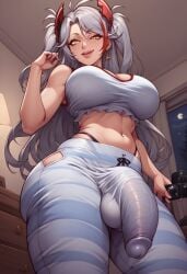 azur_lane bra cum cum_drip cum_on_body cum_on_breasts cum_on_face futa_focus futa_only futanari huge_ass huge_breast huge_butt huge_cock pijama prinz_eugen_(azur_lane)