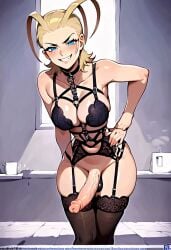 1futa ai_generated bdsm_gear blonde_hair futanari larxene villainess