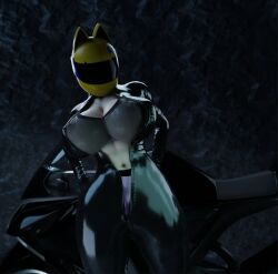 3d breasts cat_ear_helmet cat_ears catsuit celty_sturluson durarara!! dustyboyo helmet huge_breasts latex mesh_top motorcycle_helmet nipples open_clothes tagme