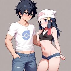 ai_generated clothed_female clothed_male couple crossover dawn_(pokemon) fairy_tail gray_fullbuster pokemon small_breasts