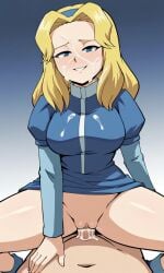 5_fingers ai_generated alternate_universe big_breasts blonde_hair blue_background blue_clothing blue_dress blue_eyes blue_hairband blue_shoes blush clothing cowgirl_position cum cum_inside cum_on_breasts cum_on_face cum_on_hair dress dress_lift female hairband male_pov maria_robotnik no_pants pixai pleasure_face sex simple_background sonic_(series) sonic_the_hedgehog_(series) taller_girl