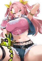 1girls breasts clothed_female female green_eyes hoyoverse huge_breasts light-skinned_female light_skin long_hair naughty_face nicole_demara pink_hair preview_(preview0) thick_thighs twintails zenless_zone_zero