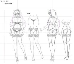 ass bra breasts bride character_sheet choker female female full_body fuuma_tokiko garter_belt gloves gown high_heels kagami_hirotaka lace large_breasts lilith-soft long_hair monochrome necklace nipples panties sweat taimanin_asagi taimanin_asagi_battle_arena thighhighs underwear wedding_dress white_background