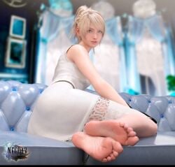 barefoot blonde_hair blue_eyes couch curled_up cute feet foot_fetish kingdom_hearts looking_at_viewer namine necdaz91 square_enix white_dress