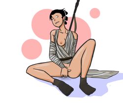 biting_lip fantasi female fingering quarterstaff rey simple_background solo spread_legs star_wars the_force_awakens