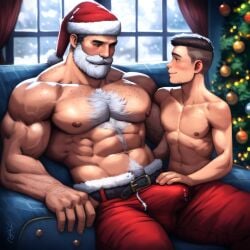 2024 2boys abs age_difference ai_generated avaru beard biceps body_hair boxers brown_hair bulge_through_clothing christmas christmas_outfit christmas_tree couple erection_under_clothes gay human humanoid male male/male male_focus male_only mammal mammal_humanoid muscular muscular_male nipples old_man older_dom_younger_sub older_human older_male older_man_and_younger_boy older_on_young precum rubbing_penis rubbing_penis_through_clothes santa_claus santa_costume santa_hat size_difference smaller_male tagme white_hair yaoi younger_human younger_male