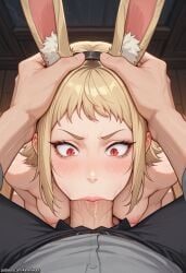 1boy 1girl 1girls ai_generated bangs big_penis blonde_hair blowjob blush breasts bunny_ears chainsaw_man clothed_male_nude_female deepthroat fellatio hands_on_head hi_res highres kimmiedot nipples oral_sex red_eyes sawatari_akane short_hair sidelocks slit_pupils tagme thick_penis unusual_pupils veiny_penis wide_eyed