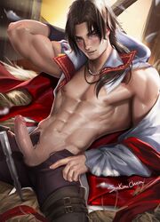 1boy abs assassin's_creed:_brotherhood assassin's_creed:_revelations assassin's_creed_(series) assassin's_creed_ii bishonen erection european ezio_auditore_da_firenze long_hair long_hair_male lying male male_only muscle muscular muscular_male pecs penis sakimichan solo stud tagme toned toned_male ubisoft uncensored undressing