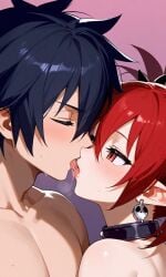 1boy1girl ai_generated black_hair couple demon_girl disgaea etna red_eyes red_hair short_hair twintails