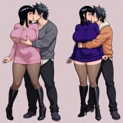 1boy ai_generated big_breasts black_hair couple crossover fairy_tail female gray_fullbuster mature_female mature_woman nico_robin one_piece