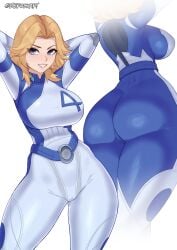 1girls absurdres ass athletic athletic_female belt big_ass big_breasts big_thighs blonde_hair blue_eyes bodysuit breasts dialogue earrings fantastic_four female female_focus female_only gigantic_ass gigantic_thighs highres hoop_earrings huge_ass huge_breasts huge_thighs invisible_woman invisible_woman_(marvel_rivals) jewelry large_breasts long_hair marvel marvel_rivals milf skintight smile solo sue_richards sue_storm superhero_costume superheroine tagme thick_hips thick_thighs thighs zerock69