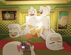 2boys 3girls anthro avian cousins cowgirl_position cub d-rock dewey_duck disney doggy_style ducktales ducktales_(2017) female flat_chest fully_nude incest june_duck louie_duck male may_duck multiple_boys multiple_girls nipples pussy sex twins young