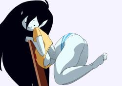 adventure_time ass black_hair cartoon_network chair coolerinker edited_image fangs feet inker_comics inkershike long_hair looking_back marceline_abadeer marceline_the_vampire_queen pale-skinned_female pale_skin panties pointy_ears sideboob small_shirt smile striped_panties thighs underboob underwear vampire vampire_girl white_ass white_skin white_thighs yellow_shirt