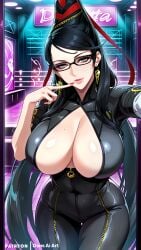 1girls ai_generated bayonetta bayonetta_(character) big_breasts black_hair dans_ai female huge_breasts large_breasts long_hair mature_female selfie