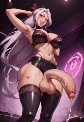 ai_generated armpits bra cum cum_drip cum_on_body cum_on_breasts cum_on_face futa_focus futa_only futanari glasses huge_ass huge_breast huge_butt huge_cock krauswnori latex latex_clothing milf mommy overlord overlord_(maruyama) shalltear_bloodfallen short_shorts shorts stockings stripper_pole zipper zipper_pull_tab