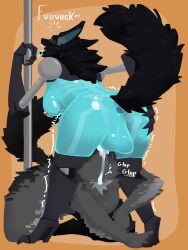 anthro anus ass balls between_legs black_body black_fur blue_body bodily_fluids bone breasts canid canine canis cheek_tuft chest_tuft cum cum_in_mouth cum_inside cum_on_neck duo ears_back facial_tuft fellatio female female/female fluffy fluffy_tail fur genital_fluids genitals grey_body grey_fur gynomorph hi_res holding_leg holding_pole humanoid intersex intersex/female killer_queen2403 kneeling looking_pleasured machine mammal neck_tuft nipple_piercing nipples open_mouth oral oral_penetration penetration penile piercing pivoted_ears presenting presenting_hindquarters robot saliva sex shaking skeleton tail thick_thighs tongue tongue_out translucent trembling tuft udontseeme2403 wide_hips wolf