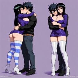 1boy ai_generated big_breasts black_hair couple crossover fairy_tail female gray_fullbuster mature_female mature_woman nico_robin one_piece