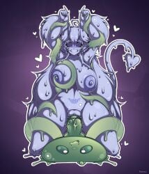 ahoge arms_above_head artist_signature blush bone_hair_ornament cross-shaped_pupils cumming demon demon_girl fapmew female heart_ahoge heart_shaped_tail heart_symbol horns interspecies kneeling mismatched_pupils multi_horn naked naked_female non-human owo penetration penis plaguebby pubic_tattoo purple_eyes purple_hair purple_nipples purple_sclera purple_skin sex shoulder_spikes slime slime_monster slime_tentacle slime_transformation symbol-shaped_pupils tail_piercing tearing_up tentacle tentacles_around_arms tentacles_around_breasts tentacles_around_legs vaginal_penetration very_long_hair vtuber