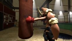 1girls 3d abs anthro big_eyebrows black_sclera boxing boxing_gloves brown_body bunny bunny_ears bunny_girl female female_only feudorblen gloves gym indoors leggings lopunny mega_lopunny midriff muscular muscular_arms muscular_female nintendo pokémon_(species) pokemon pokemon_(species) punch punching_bag red_boxing_gloves red_eyes red_gloves sfm solo source_filmmaker sportswear sweat tan_fur taped_nipples taped_pussy torn_clothes