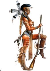 ass breasts female gun native native_american nipples solo weapon