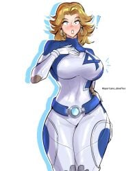 1girls belt big_breasts blonde_hair blue_eyes bodysuit breasts curvy curvy_figure earrings fantastic_four fully_clothed hand_on_chest huge_breasts invisible_woman invisible_woman_(marvel_rivals) large_breasts marvel marvel_rivals solo_female spartandoodles sue_storm surprised surprised_expression thick_thighs voluptuous voluptuous_female wide_hips