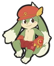 2015 3_toes anthro balls_outline bandai_namco black_eyes blush boxing_gloves bulge clothing collar detailed_bulge feet fur genital_outline gloves green_body green_fur handwear hybrid kutty_(summon_night) lagomorph leporid looking_at_viewer male mammal oob penis_outline rabbit red_clothing red_collar red_gloves red_handwear red_underwear rodent sciurid simple_background smug solo spiked_gloves spikes summon_night tail tan_body tan_fur toes tree_squirrel underwear white_background