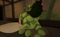 anthro breasts egg female furry kaiju_paradise lactating laying_egg looking_at_viewer looking_back oviposition plantix_(kaiju_paradise) pregnant pregnant_belly pregnant_female ravenuwu roblox self_upload water_break