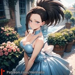 1girls ai_generated big_breasts breasts dress henhalla momo solo solo_female yaoyorozu_momo young younger_female